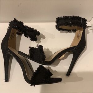 Catherine Malandrino Black Denim Fringed Sandals